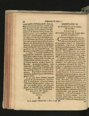 Disputatio VI. De Divisione Peccati in veniale, & mortale.