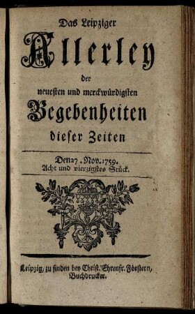 Den 27. Nov. 1759. Acht und vierzigstes Stück.