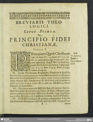 Caput Primum. Principio Fidei Christianae