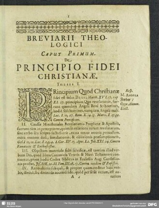 Caput Primum. Principio Fidei Christianae