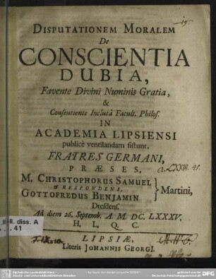 Disputationem moralem de conscientia dubia