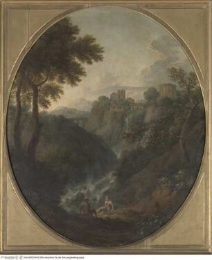 Landschaft mit dem Rundtempel von Tivoli und den Anienewasserfällen