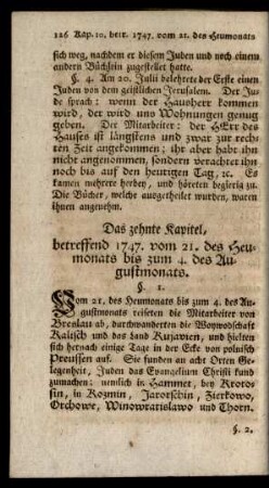 Das zehnte Kapitel, betreffend 1747. vom 21. des Heumonats bis zum 4. des Augustmonats
