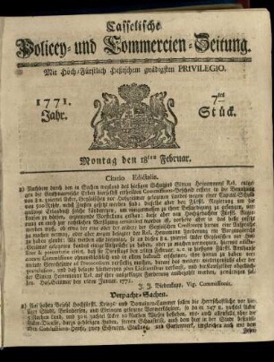7tes Stueck, Montag den 18ten Februar 1771