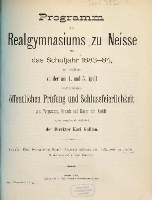 Programm des Realgymnasiums zu Neisse : für das Schuljahr .... 1883/84