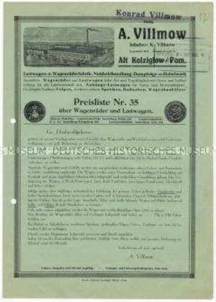 Preisliste Nr. 35 über Wagenräder und Lastwagen