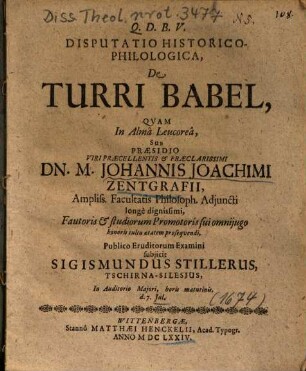 Disputatio Historico-Philologica, De Turri Babel