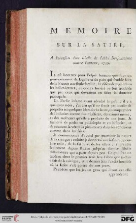 Mémoire sur la satire