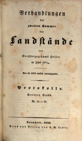 Verhandlungen der Zweiten Kammer der Landstände des Großherzogthums Hessen. Protokolle. 1844/46,3 (1846)