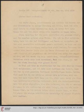 Nachlass Alfred Hettner, Eingegangene Briefe, Korrespondenz Leo Waibel/Alfred Hettner: Brief von Leo Waibel an Alfred Hettner