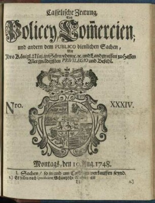 Nro. XXXIV, Montags, den 19. Aug. 1748