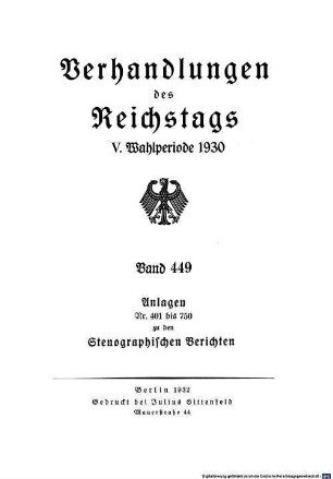 Verhandlungen des Reichstages. Stenographische Berichte. 449. 1930
