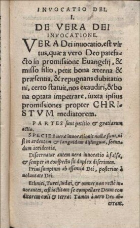 I. De Vera Dei Invocatione.