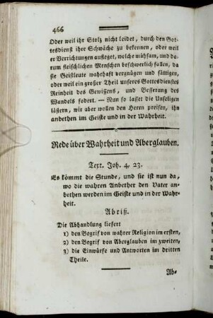 Rede über Wahrheit und Aberglauben.