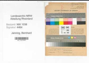 Entnazifizierung Bernhard Janning , geb. 08.06.1898 (Lokfuehrer)