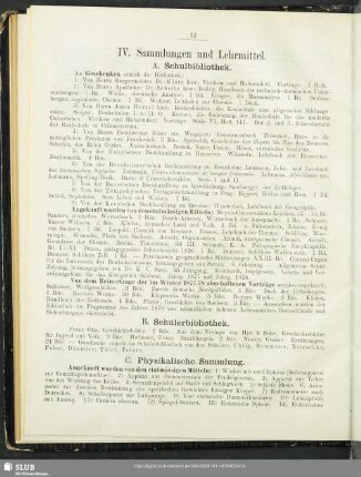 IV. Sammlungen und Lehrmittel