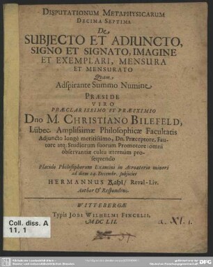 17: De subjecto et adiuncto, signo et signato, imagine et exemplari, mensura et mensurato