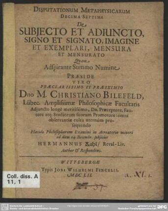 17: De subjecto et adiuncto, signo et signato, imagine et exemplari, mensura et mensurato