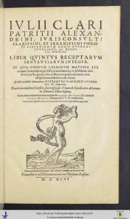 Liber V. Receptarum Sententiarum integer.