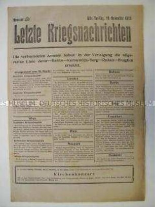 Mitteilungsblatt "Letzte Kriegsnachrichten" mit Kurzmeldungen von verschiedenen Kriegsschauplätzen