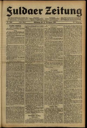 Erste Ausgabe vom Mittwoch, den 11. Dezember 1912.