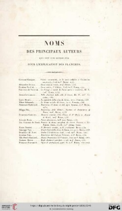 Noms des principaux auteurs, qui ont été consultés pour l'explication des planches