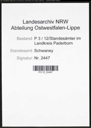 Heiratsregister Standesamt Schwaney