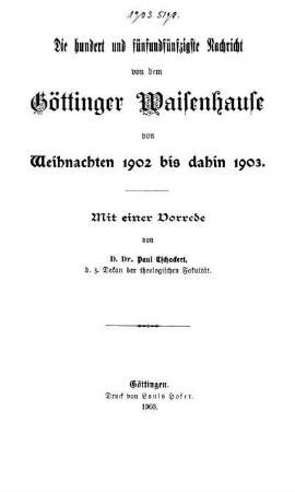 155: Nachricht von dem Göttinger Waisenhause