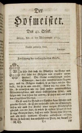 Das 42. Stück. Leipzig, den 16 des Weinmonats 1753.