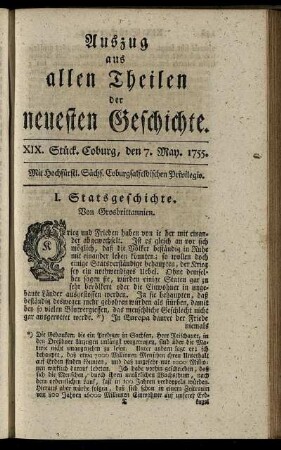 XIX. Stück. Coburg, den 7. May. 1755.