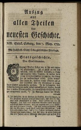 XIX. Stück. Coburg, den 7. May. 1755.