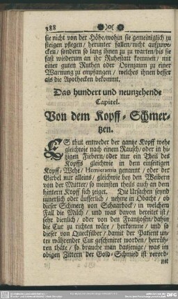 Das hundert und neunzehende Capitel. Von dem Kopff-Schmertzen