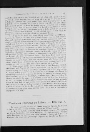 Wendischer Städtetag zu Lübeck. - 1516 Okt. 8.