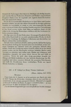 August Wilhelm von Schlegel an Henry Thomas Colebrooke, Bonn, Anfang Juli 1823