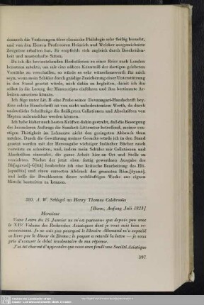 August Wilhelm von Schlegel an Henry Thomas Colebrooke, Bonn, Anfang Juli 1823
