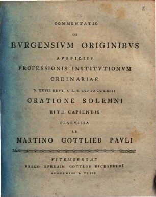Commentatio De Bvrgensivm Originibvs