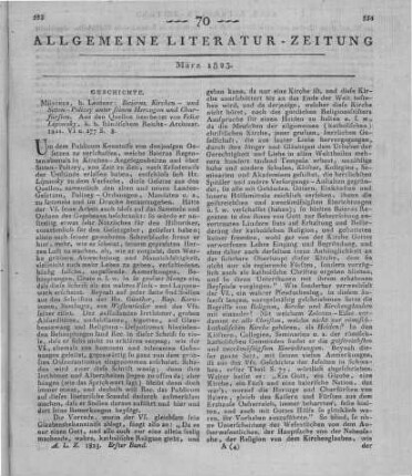 Baiern's Kirchen- und Sitten-Polizey unter seinen Herzogen und Churfürsten. Bearb. v. F. J. Lipowsky. München: Lentner 1821