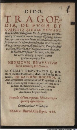 Dido : Tragoedia de fuga ... Aeneae Troiani