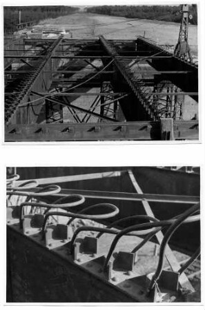 Eisenbahnunterführung Mannheim-Blumenau in km 560,876 Riedbahn. Gebaut 1939/40. Gesprengt im April 1945. Wiederaufbau der Fahrbahn Viernheim - Saarbrücken 1951, der Fahrbahn Saarbrücken - Viernhem 1960.