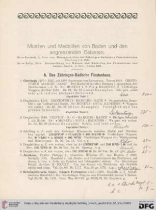 A. Das Zähringen-Badische Fürstenhaus (Nr. 1-330)