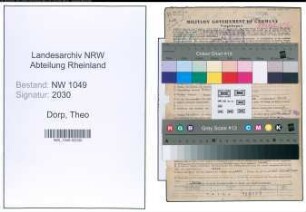 Entnazifizierung Theo Van Dorp , geb. 16.03.1909 (Lehrer)