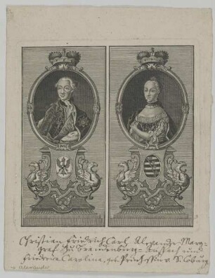 Doppelbildnis von Christian Friedrich Carl Alexander Marggraf zu Brandenburg und seiner Gattin Friederike Caroline von Sachsen-Coburg-Saalfeld