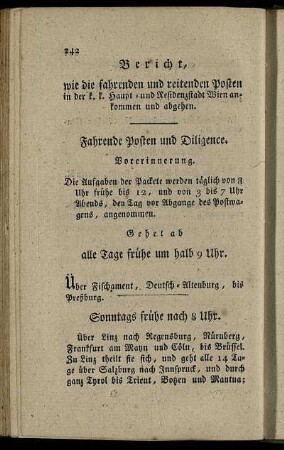 Bericht, wie die fahrenden und reitenden Posten in der k. k. Haupt- und Residenzstadt Wien ankommen und abgehen.