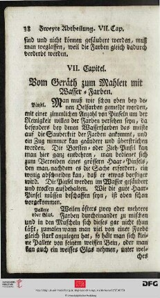 VII. Kapitel: Vom Geraeth zum Mahlen mit Wasser-Farben