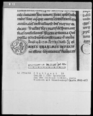 Epistolar — Initiale O (mnes), darin Fabelwesen mit Menschenkopf, Folio 95verso