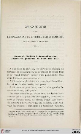 Sér. 3: Notes sur l'emplacement de diverses ruines romaines
