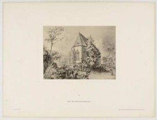 Die Kirche St. Wolfgang an der Jahnastraße im Westen von Meißen, Blatt 21 aus der Mappe "Meißen" nach Federzeichnungen von Bernhard Mannfeld