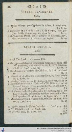 Livres Anglois.
