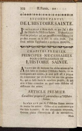 Seconde Partie. De L'Histoire Sainte.