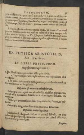 Ex Physica Aristotelis, Ac Primo Ex Libris Physicorum.